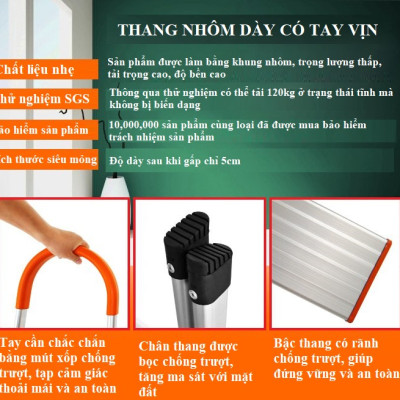 Thang nhôm 3 - 4 - 5 - 6 bậc xếp gọn - chữ A -  bản to - tay vịn -  cao cấp chính hãng -  thang gia đình đa năng gấp gọn