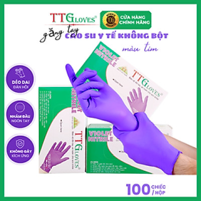 Găng Tay Cao Su Y Tế Size M Không Bột Nitrile TTGLOVES Màu Tím (100 Chiếc)