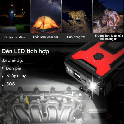 Bộ kích nguồn ô tô Choetech TC0009 2000A sạc pin cầm tay dung lượng 16000mAh tích hợp đèn Led 3 chế độ (Hàng chính hãng)
