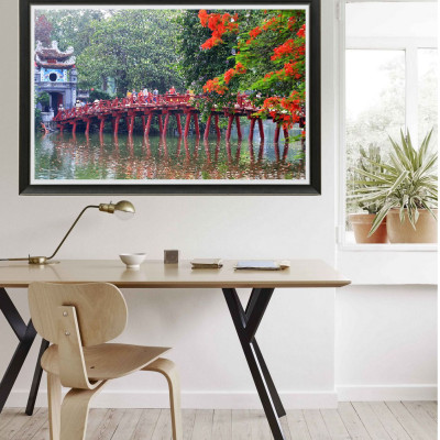 Tranh  CANVAS Treo Tường CẢNH ĐẸP HÀ NỘI,CẦU LONG BIÊN, Tranh canvas thiên nhiên, có khung kèm, treo phòng khách, phòng ăn,nơi làm việc,,, phong cách hiện đại  PVP-PC08