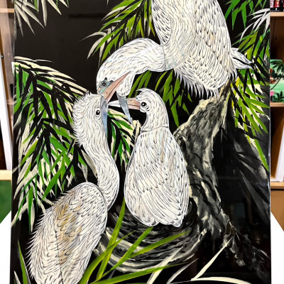 Tranh sơn mài - HOA, TRÚC - Khảm cừ cao cấp size 40x60 thích hợp trang trí, làm quà tặng,...