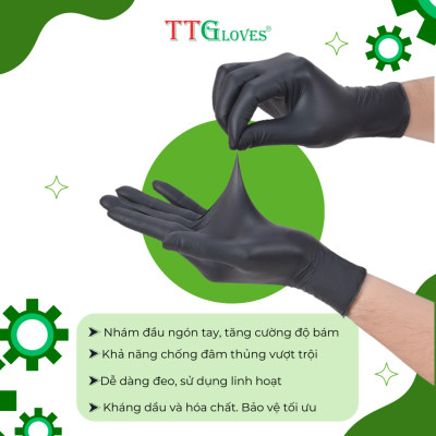 Găng Tay Y Tế Size S Không Bột Nitrile Màu Đen TTGLOVES (100 chiếc)