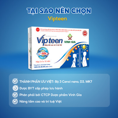 Viên Uống Hỗ Trợ Phát Triển Chiều Cao VIPTEEN VINH GIA Cho Trẻ 9 -18 tuổi (20 Viên)