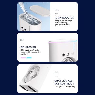 Quạt hơi nước tích điện Half Horse, xoay 180 pin 2500 mAh, thời gian sử dụng 6 tiếng, hàng chính hãng