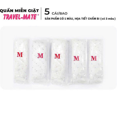 Combo Bao Quần Lót Miễn Giặt Tiện Lợi TRAVEL-MATE Nữ, 5 Cái/Bao Size M: Vòng mông: 84 - 94 cm