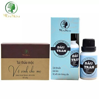 Bộ Chăm Sóc Tình Mẫu Tử Giúp Mẹ Thơm, Bé Khỏe Wonmom (1 Hộp Thảo Mộc Xông phụ khoa Cho Mẹ + 1 Dầu Tràm)