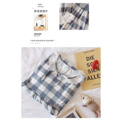 Váy Ngủ ẢNH THẬTĐầm Ngủ Nữ Dài Tay Mùa Thu Đông Họa Tiết Kẻ Sọc Béo Gầy Bầu Bí Sau Sinh Mặc Đẹp