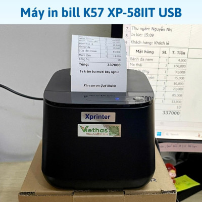 Máy in hóa đơn Xprinter XP - 58IIT Khổ giấy K57 Cổng USB, USB + Bluetooth in bill bằng điện thoại và máy tính - Hàng chính hãng