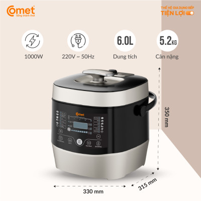Nồi áp suất điện tử đa năng 6 lít Comet CM6168 – bảng điều khiển điện tử, chống dính, tiết kiệm điện – Hàng chính hãng