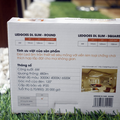 Đèn LED âm trần siêu mỏng LEDGOES 6W lỗ khoét 100mm