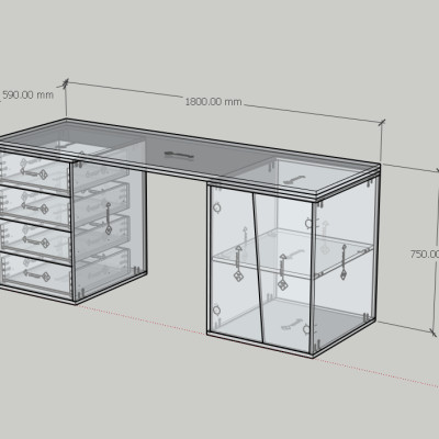 HAPPY FURNITURE , Bàn làm việc 4 ngăn kéo 2 cửa mở - DALEY , BAN_156 , 180cm x 59cm x 75cm DxRxC