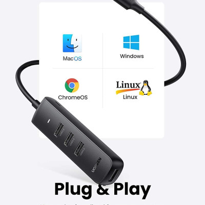 Ugreen UG80657CM416TK 1M Black Usb 3.0 4 Ports Hub - HÀNG CHÍNH HÃNG