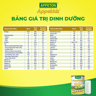  Combo 3 Sữa dinh dưỡng Appeton Appekidz 1+ dành cho trẻ 1-12 tuổi - Lon 900g