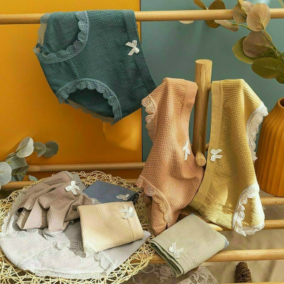 Quần Lót Nữ - Combo 5 Chiếc Quần Chip Nữ Cotton Viền Ren Đính Nơ - Quần Lót Nữ Cotton Cao Cấp Mã QL04 - Freesize từ 40-60kg