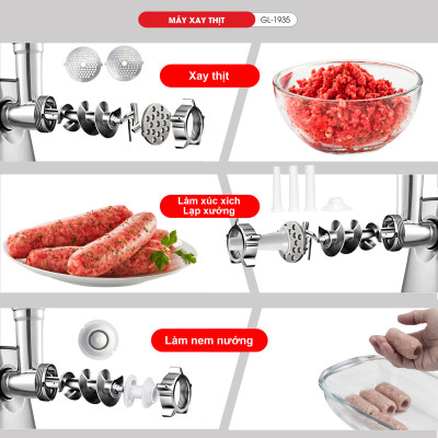 Máy xa thịt Gali GL-1935 - Công suất mạnh mẽ 1800W. Máy đùn thịt công nghiệp. Hàng chính hãng chất lượng cao. BH 24 Tháng