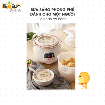 Nồi Nấu Cháo Chậm, Chưng Yến, Ninh Hầm Đa Năng Bear 0,8L SUBE001 - Hàng Chính Hãng, Bản Quốc Tế Bảo Hành 18 Tháng