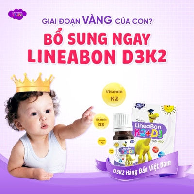 Siro nhỏ giọt LineaBon D3K2 tăng chiều cao, chống còi xương cho bé (Chai 15ml)