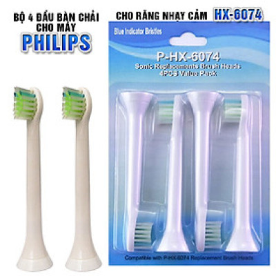 Cho máy Philips Sonicare, Bộ 4 đầu bàn chải đánh răng điện HX-6074, dòng máy HX3, HX6, HX7, HX8, HX9, R, FlexCare +, FlexCare, HealthyWhite, HydroClean, EasyClean, DiamondClean-Cho răng nhạy cảm, mát xa nướu lợi