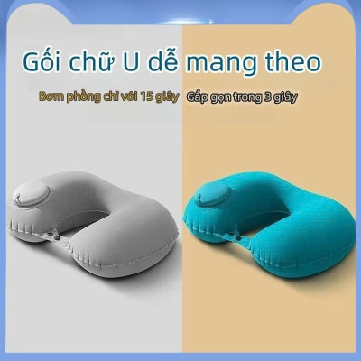 Gối hơi kê cổ bơm tự động, mềm mại, thiết kế hình chữ U giúp giảm đau cổ, có nút cài, phù hợp cho văn phòng và du lịch  Phượt Dã Ngoại Đi Chơi Quà Tặng Nam Nữ
