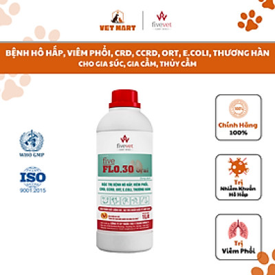 Five-Flo.30 Oral-hỗ trợ trị BỆNH HÔ HẤP, VIÊM PHỔI, CRD, CCRD, ORT, E.COLI, THƯƠNG HÀN, 1 lít