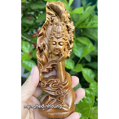 Tượng điêu khắc im lặng là vàng bằng gỗ bách xanh thơm nức cao 15x5x3cm