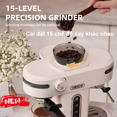Máy pha cà phê bán tự động kiêm xay cà phê 15 chế độ Espresso, Cappuccino, Latte thương hiệu Mỹ cao cấp HiBREW H14 - Hàng Nhập Khẩu