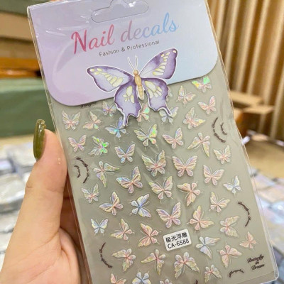 Sticker Bướm 5D Làm Nail Nhiều Mẫu Hoa Bướm Lấp Lánh Cho Móng Tay, Phụ Kiện Salon Đề Can Ánh Sáng Cho Nhiều Loại Móng Nữ Women