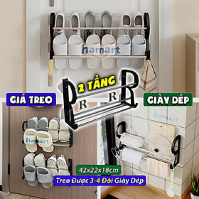 Giá Để Giày Dép Dán Tường 2 Tầng Chữ R Móc Treo Đồ Đa Năng Nhà Tắm Decor 4 Miếng Chữ U Siêu Dính