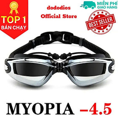 Kính bơi cận thị độ cận 4.5 độ có gắn nút bịt tai ngăn nước; mắt kiếng bơi chống tia UV, chống hấp hơi