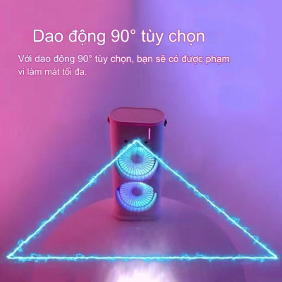 Quạt phun sương tích điện Youpin AQUA BREEZE, 2 lồng quạt, có đèn LED, bình nước lớn có thể thêm đá, xoay tốc năng 90° làm mát rộng, pin dung lượng lớn - Hàng nhập khẩu