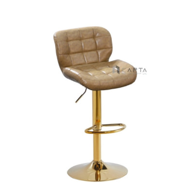 Ghế quầy bàn đảo bếp chân vàng CB2303B-P Nội thất Capta Ghế quầy bar có lưng tựa nệm PVC màu nâu bò màu nâu đậm hân thép mạ màu vàng bóng sang trọng bar chair hcmc 