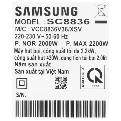 Máy Hút Bụi Samsung Không Dùng Túi Rambo VCC8836V36 (2200W)- Hàng Chính Hãng
