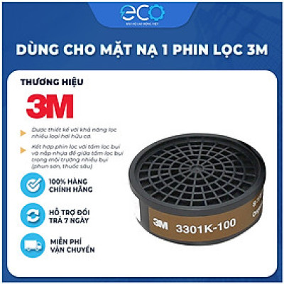 Phin lọc 3M 3301K-100 phin lọc hơi hữu cơ (hơi sơn, thuốc bảo vệ thực vật, khử trùng) dùng cho mặt nạ 3M 3100/3200
