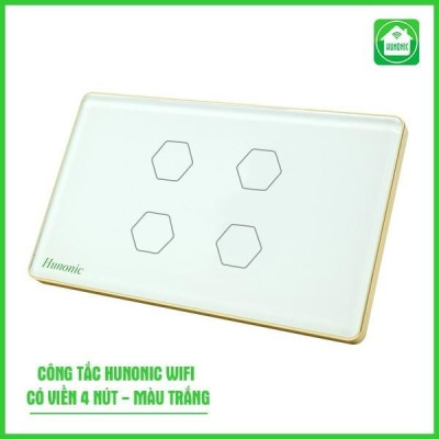 Công Tắc Cảm Ứng Hunonic Wifi Hình Chữ Nhật Viền Vàng, Công Tắc Thông Minh Wifi Điều Khiển Từ Xa Bằng Điện Thoại