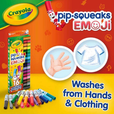 Hộp 16 Bút Lông Màu Pip Squeaks Emoji - Dễ Tẩy Rửa - Crayola 588717