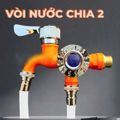 Vòi Nước 2 Đầu Ra Cao Cấp – Tiện Ích Cho Máy Giặt, Bồn Rửa, Sân Vườn