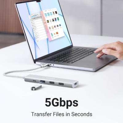 Cáp chuyển USB-C sang HDMI + PD 100W + 3 x USB 3.0 Ugreen 35580 - Hàng chính hãng