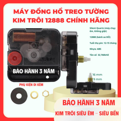 Máy Đồng Hồ Treo Tường Kim Trôi YoungTown Đài Loan 12888 – Bánh Xe Đỏ – Trục Đồng 9mm – Chạy Êm, Bền, Chuẩn Cho Đồng Hồ
