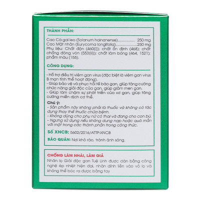 Giải Độc Gan Tuệ Linh hỗ trợ giải độc gan, hạ men gan hộp 60 viên