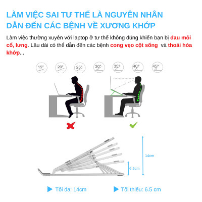 Giá Đỡ cho Laptop Hợp Kim Nhôm Cao Cấp Có Thể Gấp Gọn, Giúp Tản Nhiệt Laptop, Macbook, Máy Tính Xách Tay. 07 Vị Trí Điều Chỉnh Góc Độ FS060 - Hàng Chính Hãng