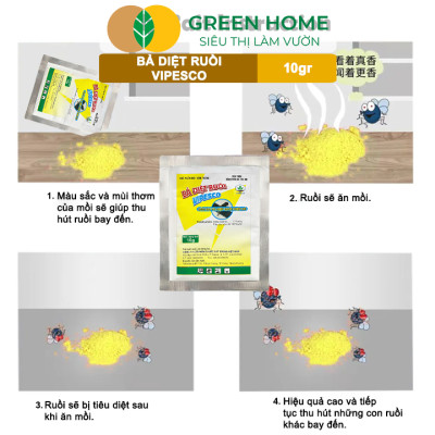 Bả Diệt Ruồi Vipesco, GreenHome, Gói 10gr, Chính Hãng, Hiệu Quả Cực Nhanh, Dẫn Dụ và Diệt Ruồi Triệt Để