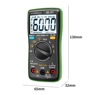 Đồng Hồ Vạn Năng Đo Cuộn Cảm Kỹ Thuật Số Zoyi ZT-102L 6000 Số Đếm Tính Phạm Vi Tự Động Đèn Nền Ac/Dc Ampe Kế Volt Ohm Bút Thử Di Động Đồng Hồ Multimetro - Hàng Chính Hãng - Bảo Hành 12 Tháng