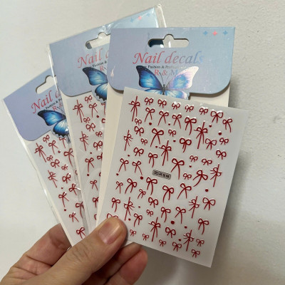 Sticker 5D Dán Móng Hình Nơ Đỏ RM Keo Tự Dính, Hình Dán Móng Nơ Lụa Nơ Đen Trắng Mix Nổi R7M Dạng Nổi Làm Nail Cao Cấp Nữ Women