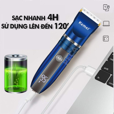 Tông đơ cắt tóc không dây Kemei KM-1086/1085 màn hình LCD hiện pin thông minh dùng cho cá nhân và gia đình chính hãng