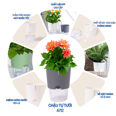Chậu tự tưới A712 Monrovia thông minh, tiện lợi, trang trí không gian trong nhà, nhiều màu sắc