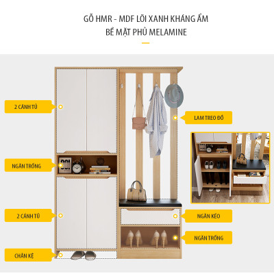 Tủ Gỗ Để Giày Kết Hợp Vách Ngăn Phòng Khách Hiện Đại SIB Decor KG26