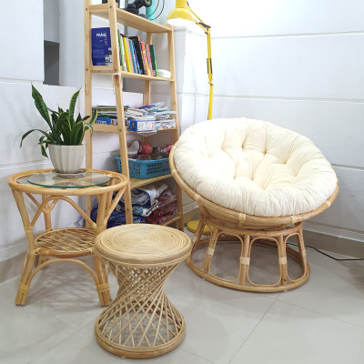 Ghế thư giãn papasan ( nệm nhung màu Kem)