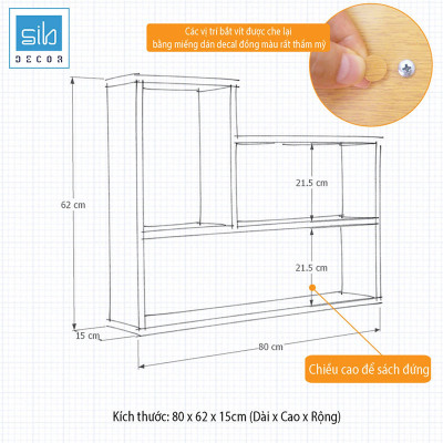 Bộ 2 Kệ Sách Gỗ Trang Trí Treo Tường Chữ L và Chữ U SIB DECOR KT812