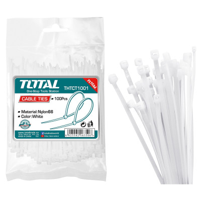 Túi 100 sợi dây rút nhựa trắng Nylon66 TOTAL THTCT1001 (2.5*100mm), THTCT15025 (2.5*150mm) và THTCT2001 (3.6*200mm)
