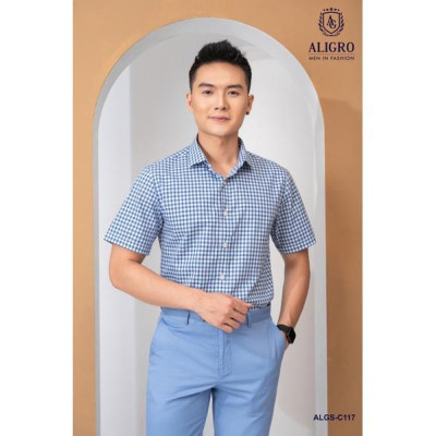Áo sơ mi nam ngắn tay ALIGRO kẻ caro sợi tre bamboo mềm mại, hạn chế nhăn nhàu form slim vừa sang trọng ALGS-C117